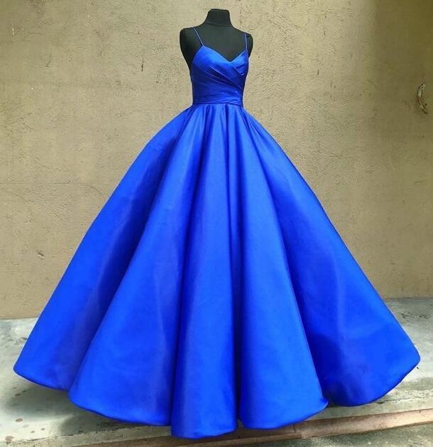 Spaghetti Straps Royal Blue Long Prom Dresses
