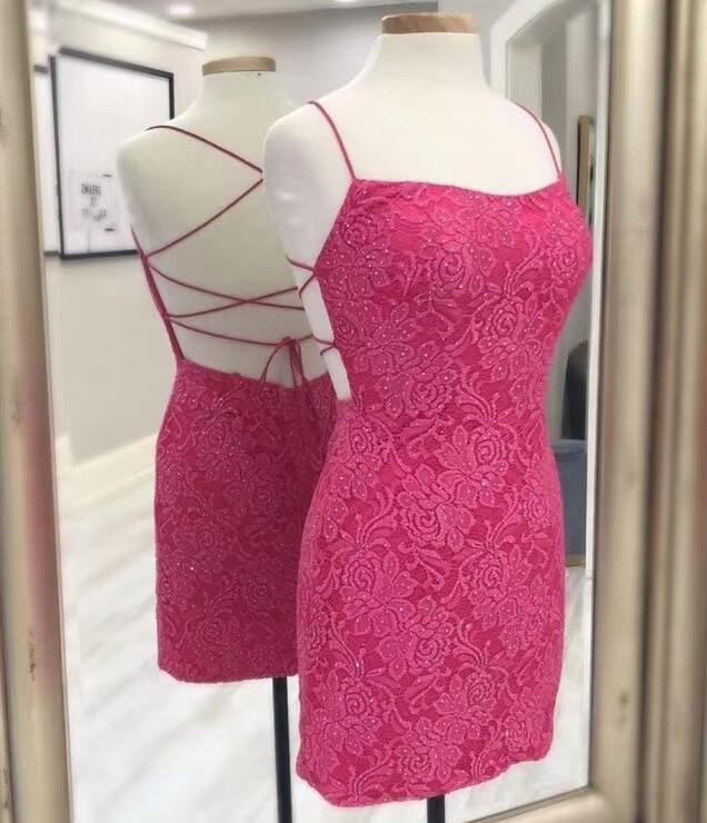 Sexy Fuchsia Lace Homecoming Dresses