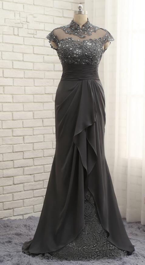 Mermaid Gray Scale Bride's Mother Dress,prom Dress