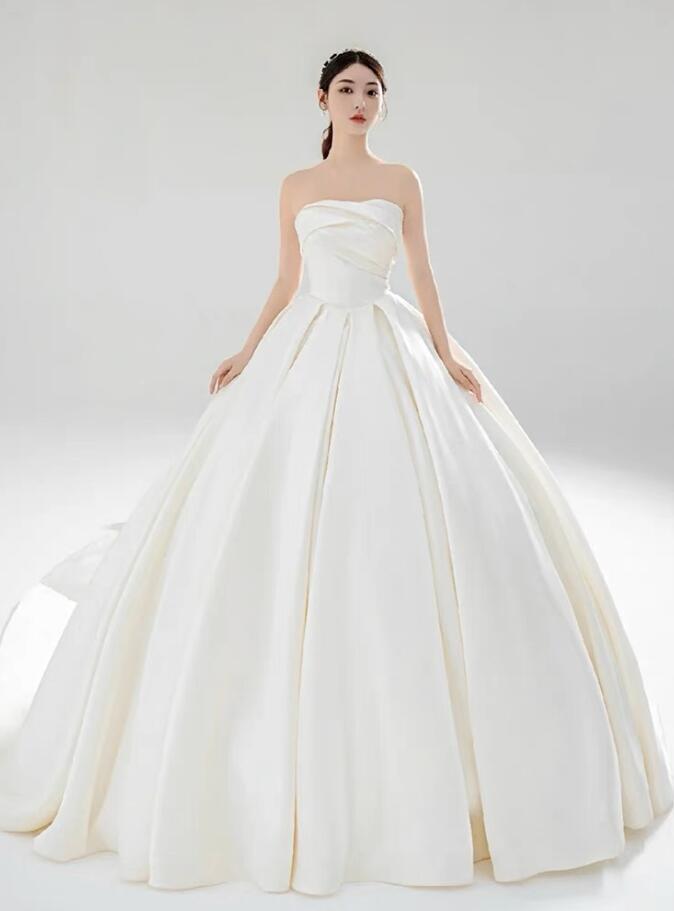 Vintage Strapless Ball Gown Ivory Wedding Dress,luxury Wedding Dress