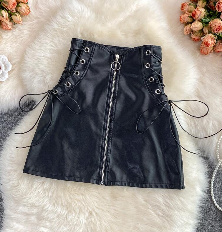 Simple Black A Line Pu Leather Skirt