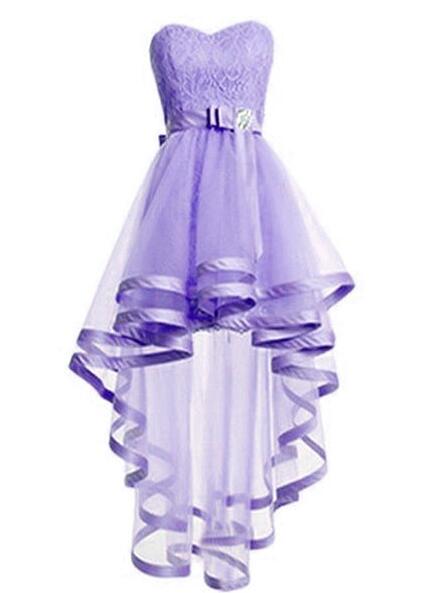Simple Light Purple Tulle High Low Sweetheart Short Prom Dress