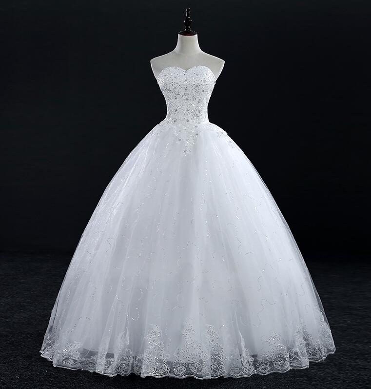 Strapless Lace Applique Full Length Bridal Gwon Wedding Dress