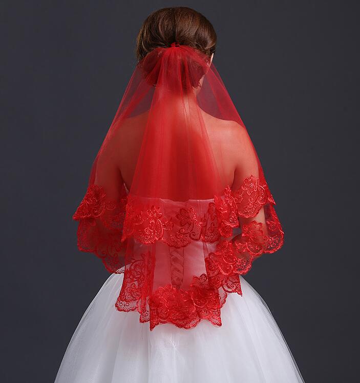 Bride Head Veil, Lace Red Veil