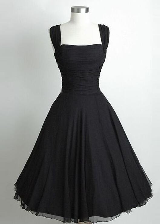 women's black dress coat A Line Square Neck Black Satin Long Prom Dresses, Black Formal Graduat –  Shiny Party main image 0