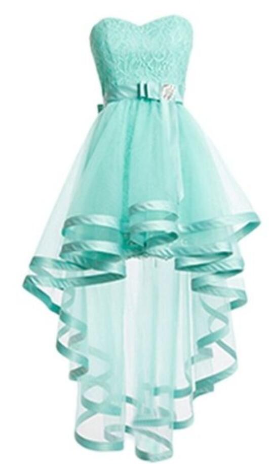 Lovely Tulle High Low Mint Green Short Prom Dresses