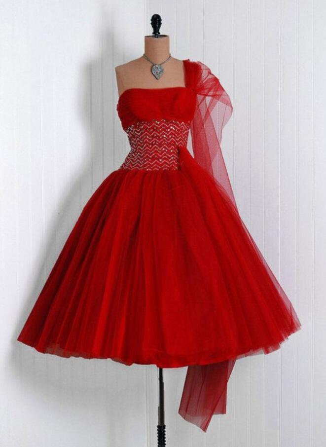 Vintage One Shoulder Beading Homecoming Dresses