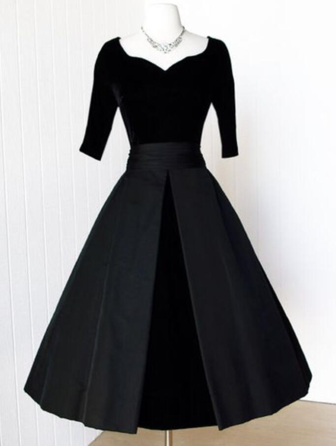 950s Vintage Black Velvet Prom Gowns, Homecoming Dress
