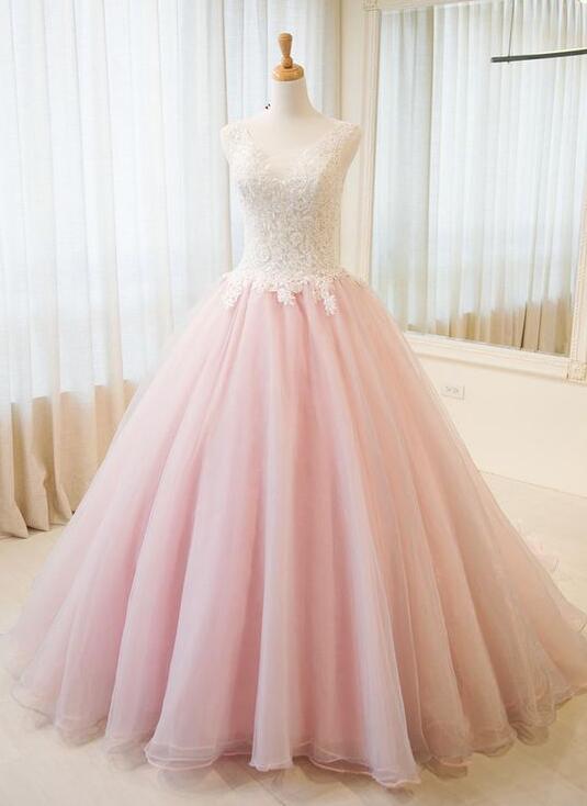 Ball Gown Lace Pink Evening Dress
