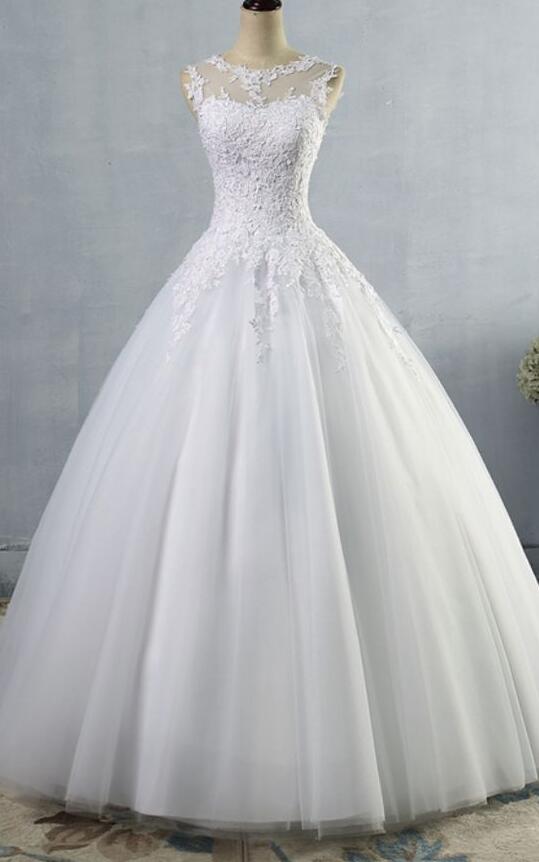 Ball Gown Tulle Long Wedding Dresses With Lace