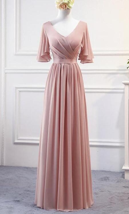 A Line Dark Pink Chiffon Bridesmaid Dresses