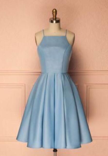 Simple A Line Light Blue Short Prom Dress