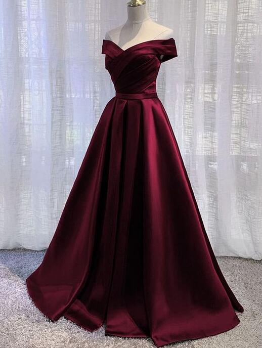 Elegant A-line Off The Shoulder Wine Red Prom Dresses