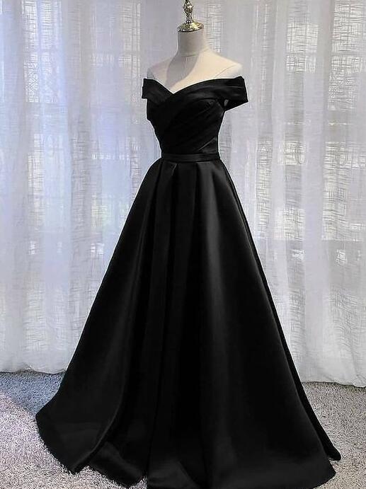 A Line Long Black Prom Dresses Evening Gowns