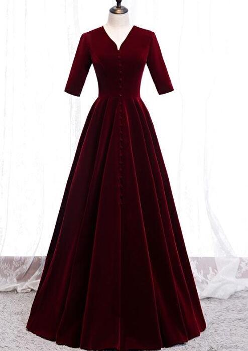 A Line Velvet Wine Red Party Dress