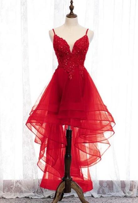 High Low V-neckline Red Prom Dresses