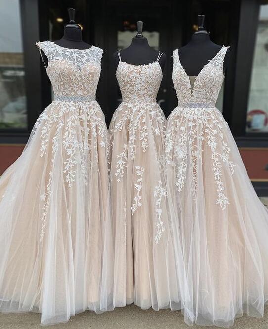 A Line Tulle Lace Prom Formal Dress