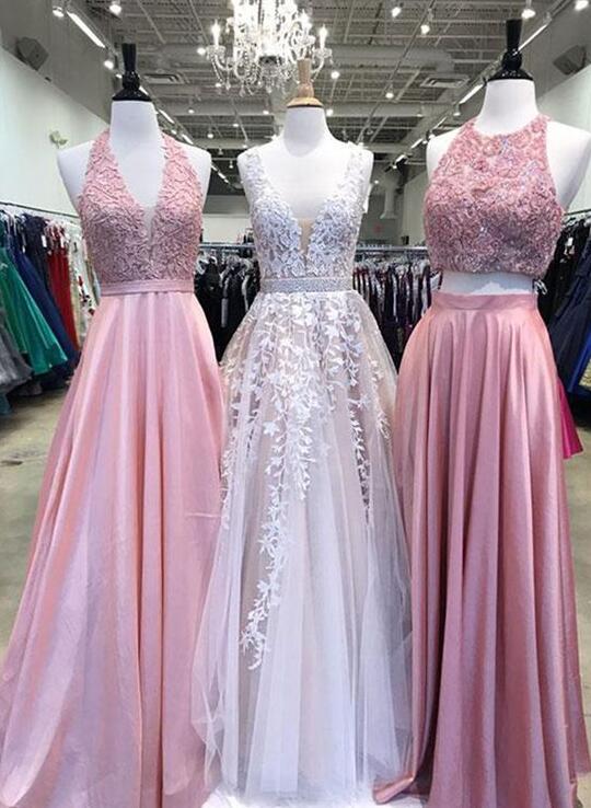 A Line Senior Prom Dress, Lace Evening Dress