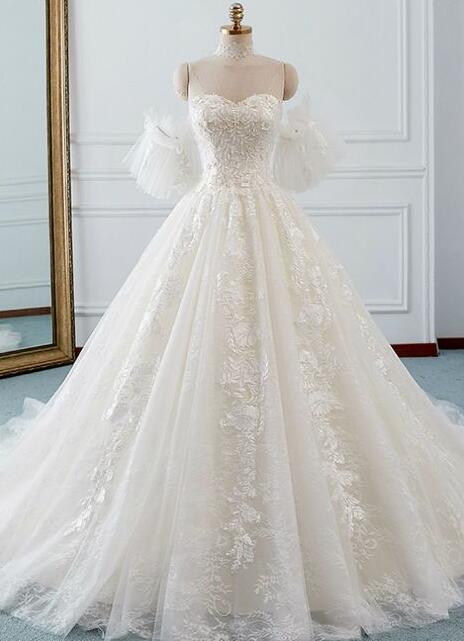 Off Shoulder Ball Gown Tulle Ivory Wedding Dresses