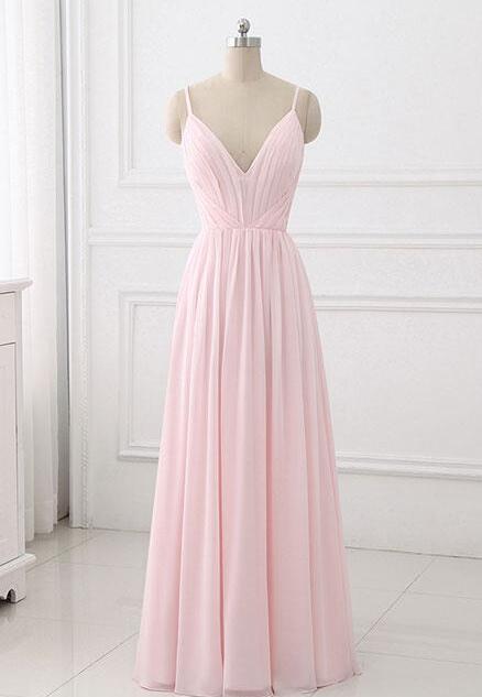Simple Pink Chiffon Long Bridesmaid Dress