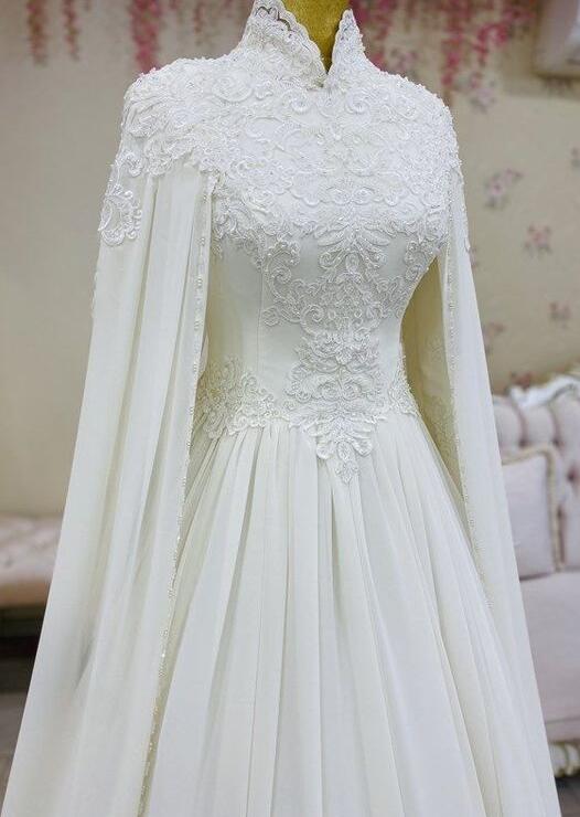 Charming Arabic Style Ivory Chiffon Evening Dress, Prom Dress