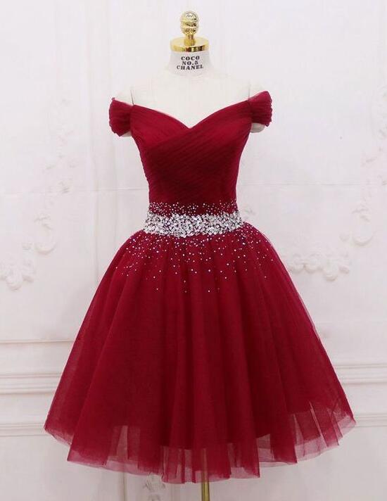 Lovely Off Shoulder Wine Red Homecoming Dresses With Sequins