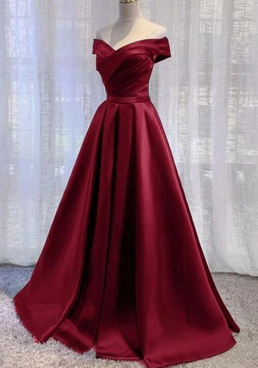 Simple Off Shoulder Wine Red Party Dress Prom Evening Gown