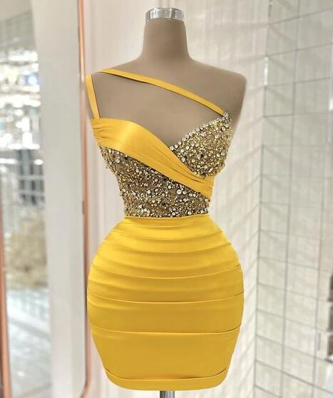 Sparkly Evening Dresses,yellow Evening Dress, Cocktail Dress