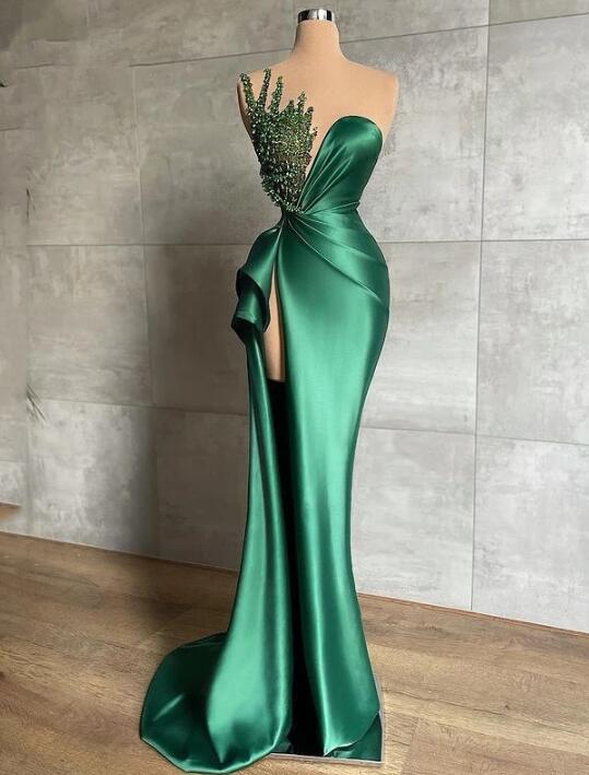 Elegant Green Stain Evening Dress, Prom Gown