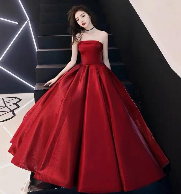 Strapless Red Satin Evening Dresses
