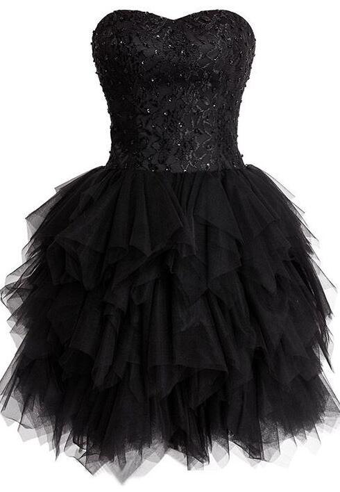 Sweetheart Neckline Beaded Embroidery Ruffled Layered Tulle Short ...