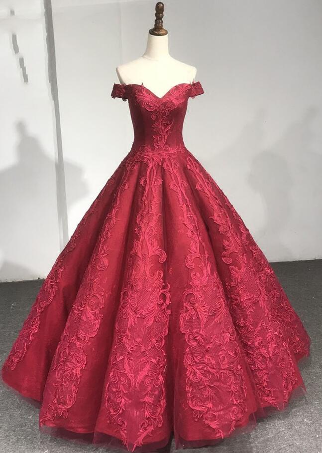 Elegant Off Shoulder Sweetheart Neck Floor Length Wine Red Evening Dress