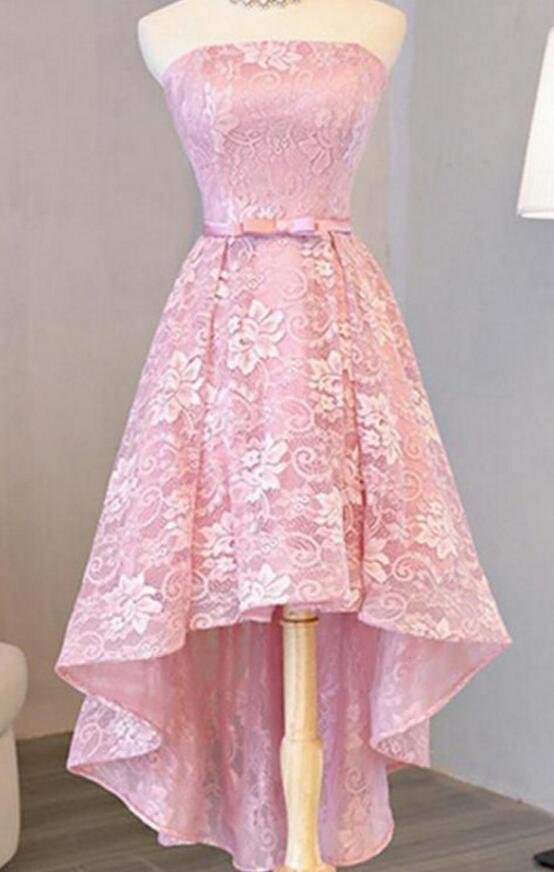 High-low Princess Pink Prom Dresses With Lace Up