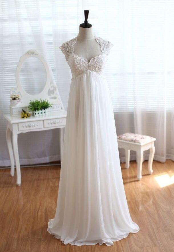 A Line Empire Waist Backless Lace Wedding Dress
