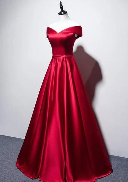 A Line Red Satin Prom Dress