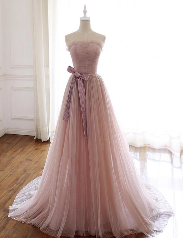 Mermaid Strapless A Line Prom Dress Pink Evening Dress