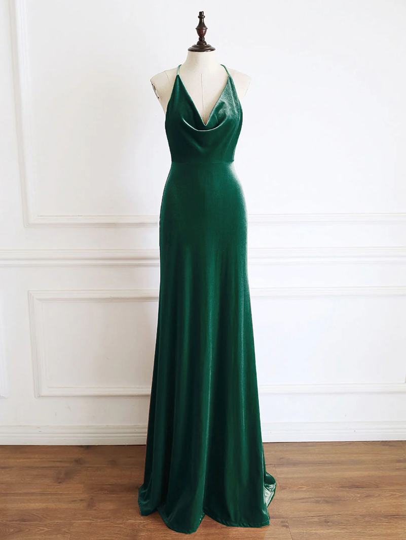 Green Velvet Long Prom Dress, Formal Evening Dresses