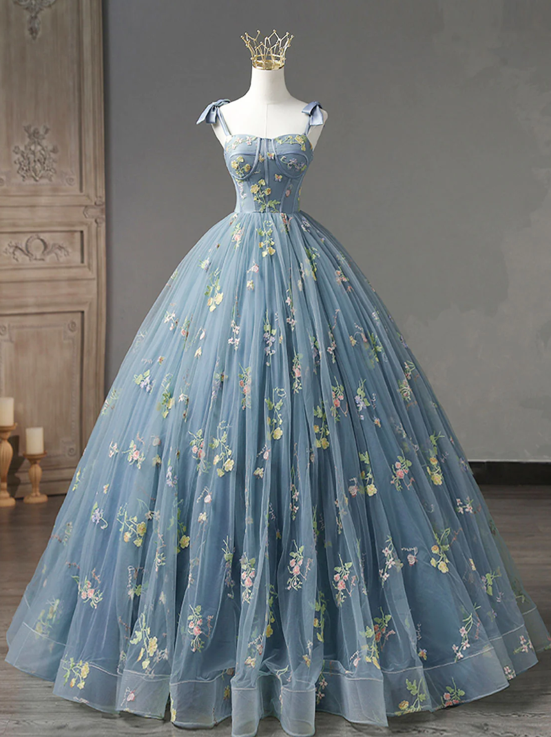 Enchanted Evening Blue Floral Embroidered Ball Gown