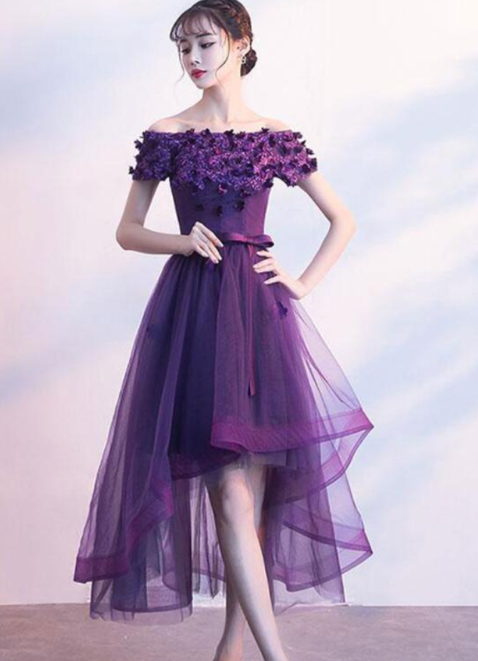 purple lace high low dress Light Purple High Low Lace Party Dress, High Low Short Prom Dress Home Formaldressy