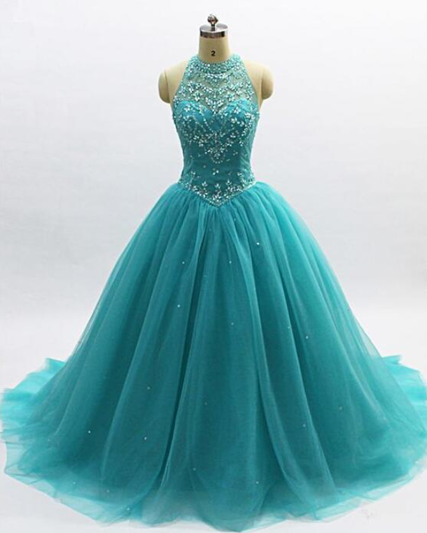 Princess Open Back Beaded Crystal Quinceanera Dress With Beading