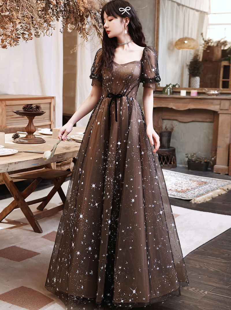 Black A-line Long Prom Dresses,tulle Formal Evening Dress