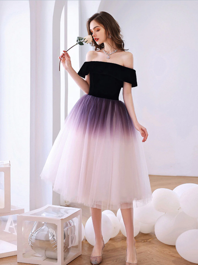 Off Shoulder Tulle Short Puffy Prom Dresses Homecoming Dresses