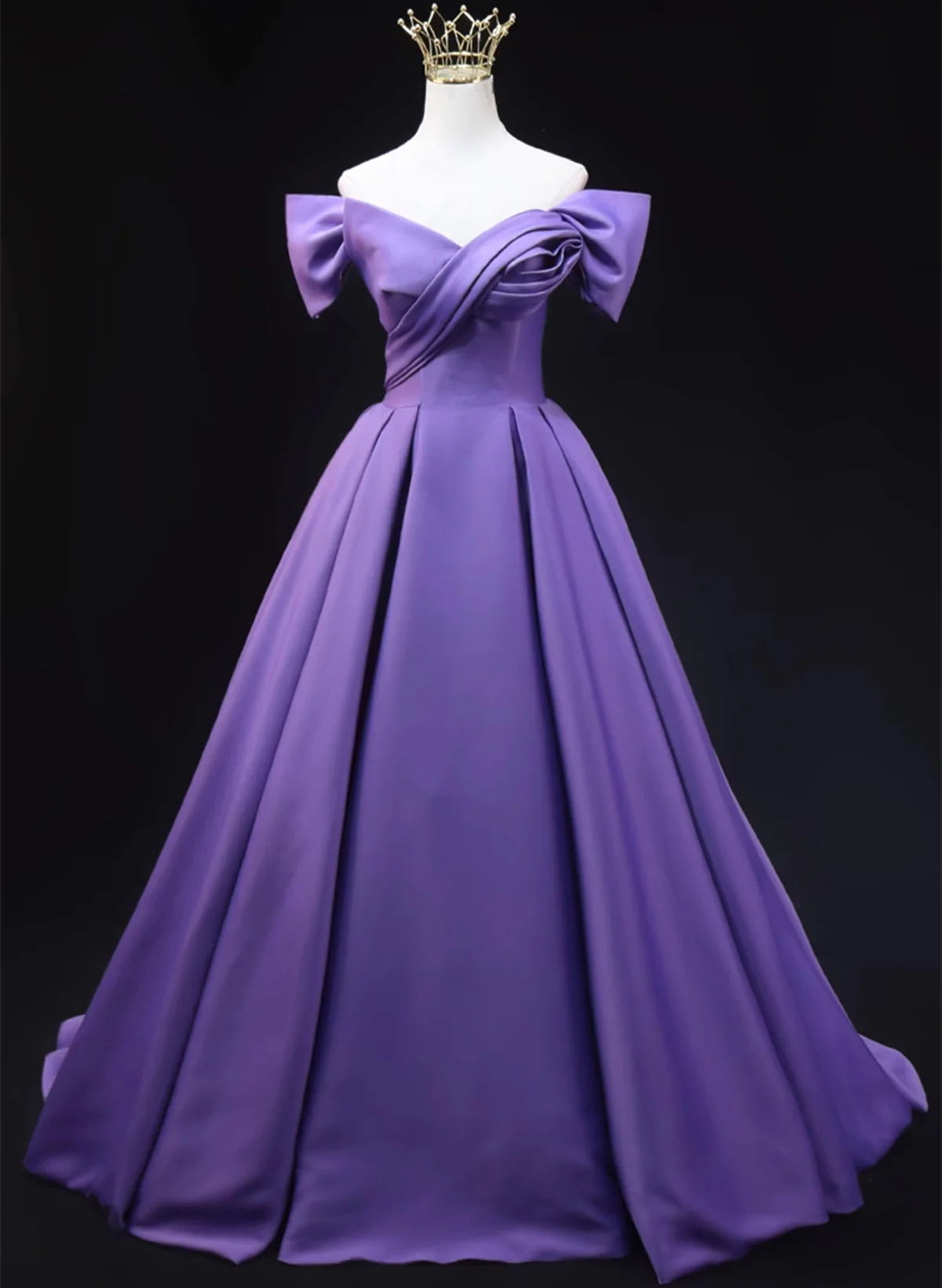 Simple Off Shoulder Purple Satin Prom Evening Dress
