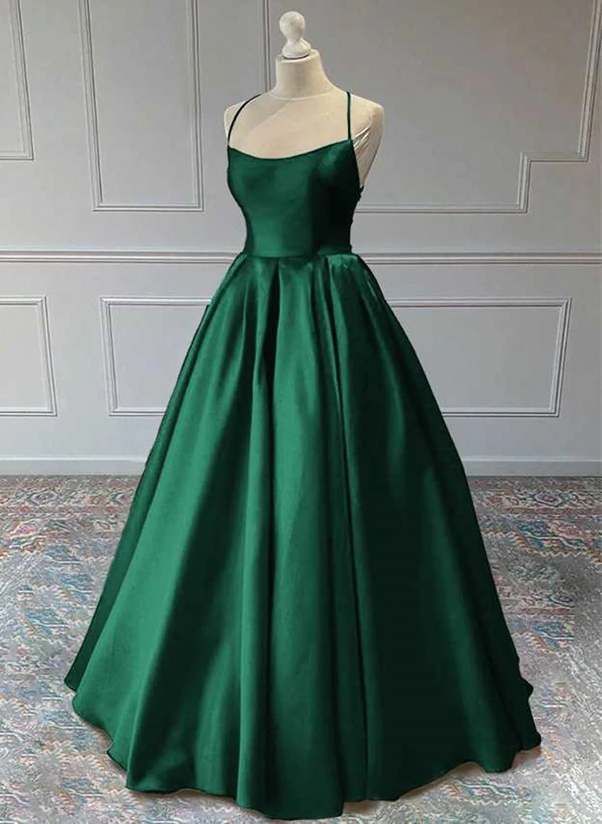 slim fit dress slacks Sheath Long Prom Gown Spaghetti Straps V-Neck Lace-Up Black Satin Lace Appliques Slit main image 1
