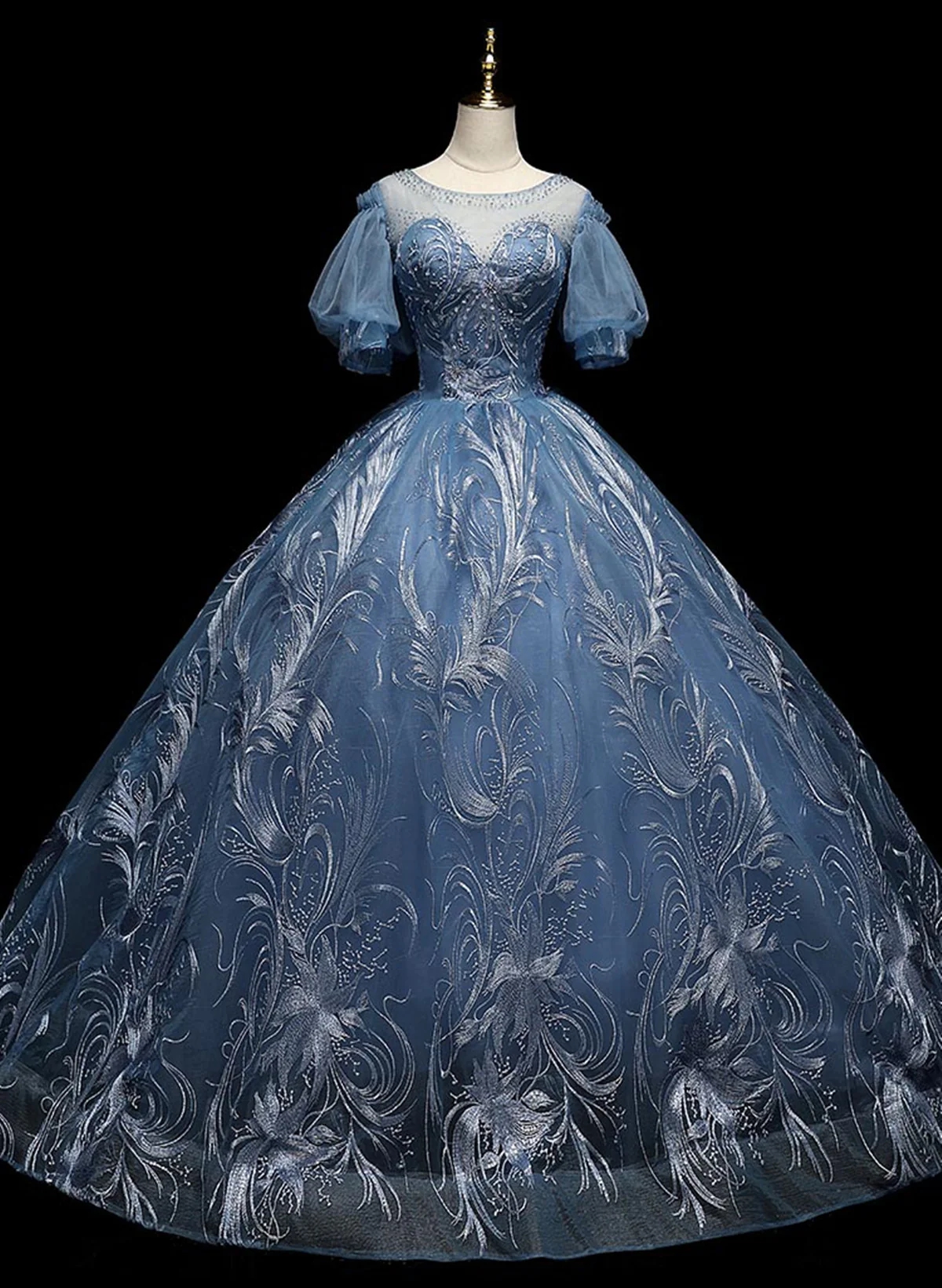 Girls Blue Ball Princess Dress Girl Birthday Party Dress