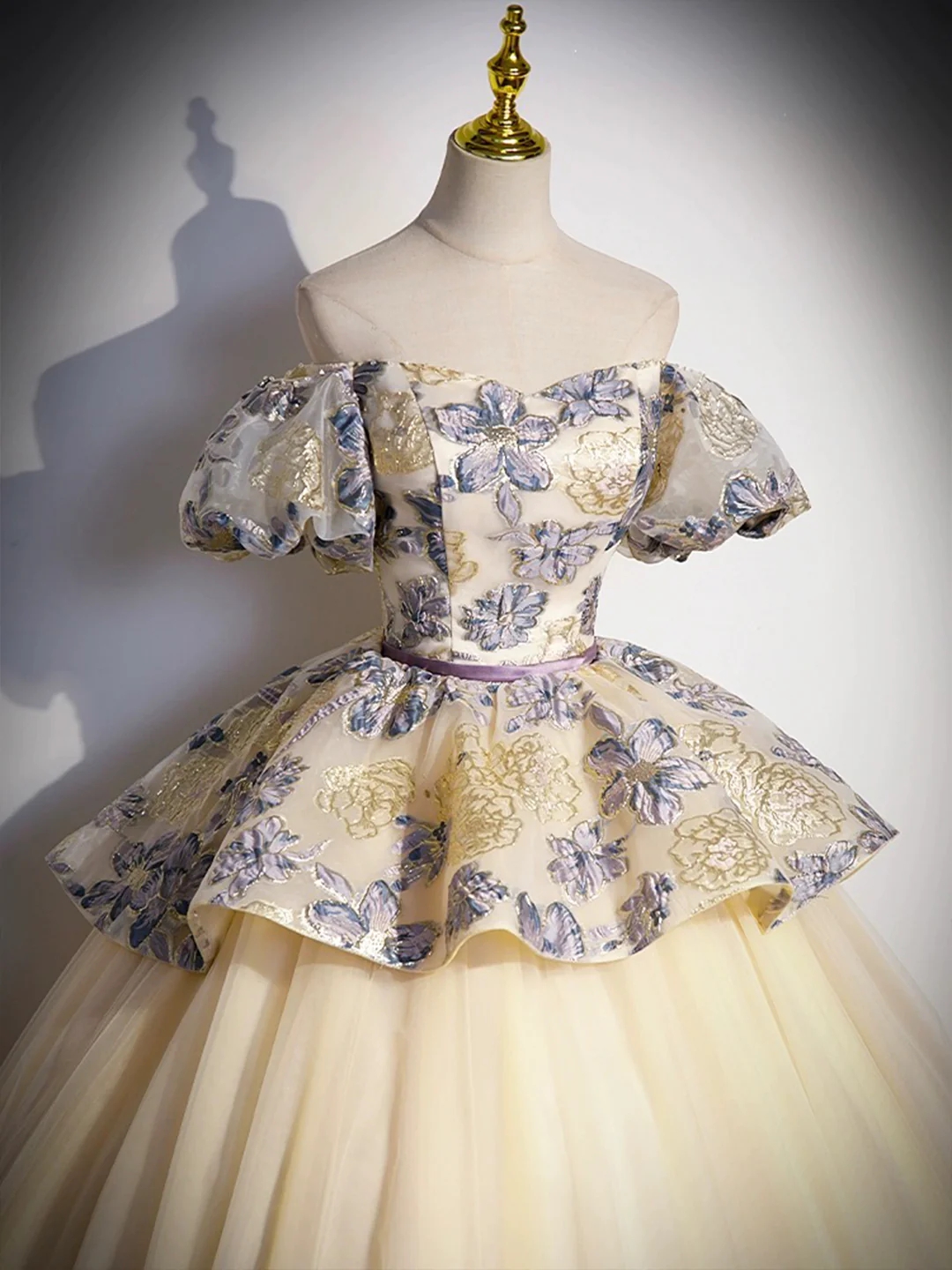Champagne Jacquard Bridesmaid Tulle Evening Dress