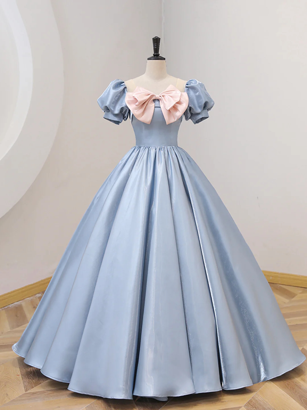 Enchanted Satin Ball Gown With Contrast Bow Detail