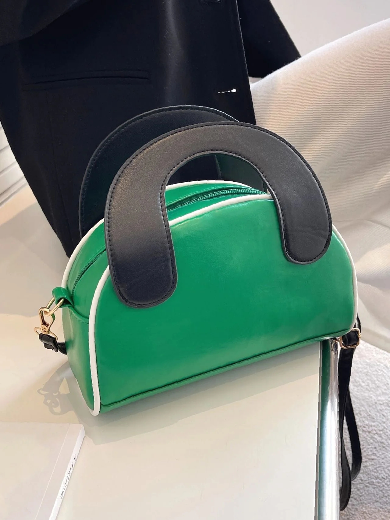 Green Two Tone Satchel Bag