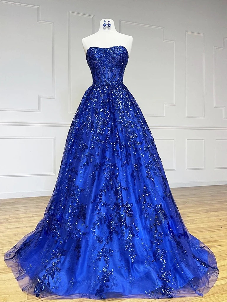 Sapphire Sparkle Tulle Evening Dress