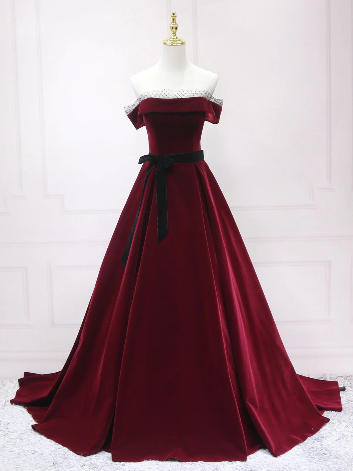 A-line Velvet Long Formal Prom Dresses